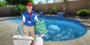 Pool Troopers Joe with Pool Cleaning Equipment